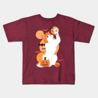 HALLOWEEN PUMPKIN WHITE ORANGE CAT Kids T-Shirt